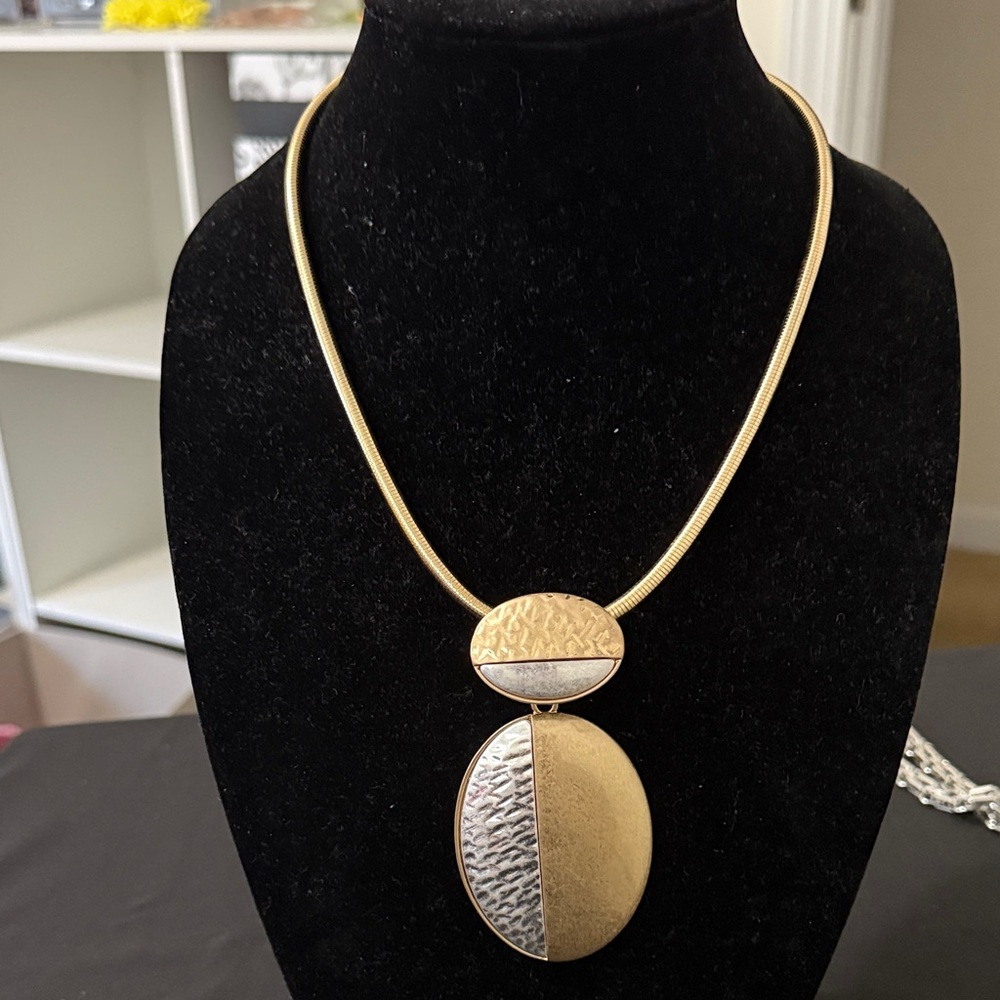 Gold and Silver Two-Tone Statement Pendant Necklace